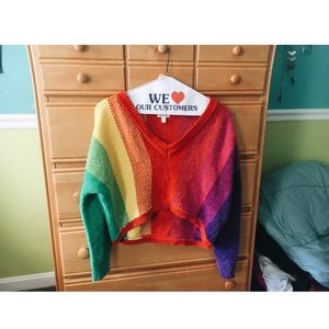 Rainbow Chenille cropped high low sweater